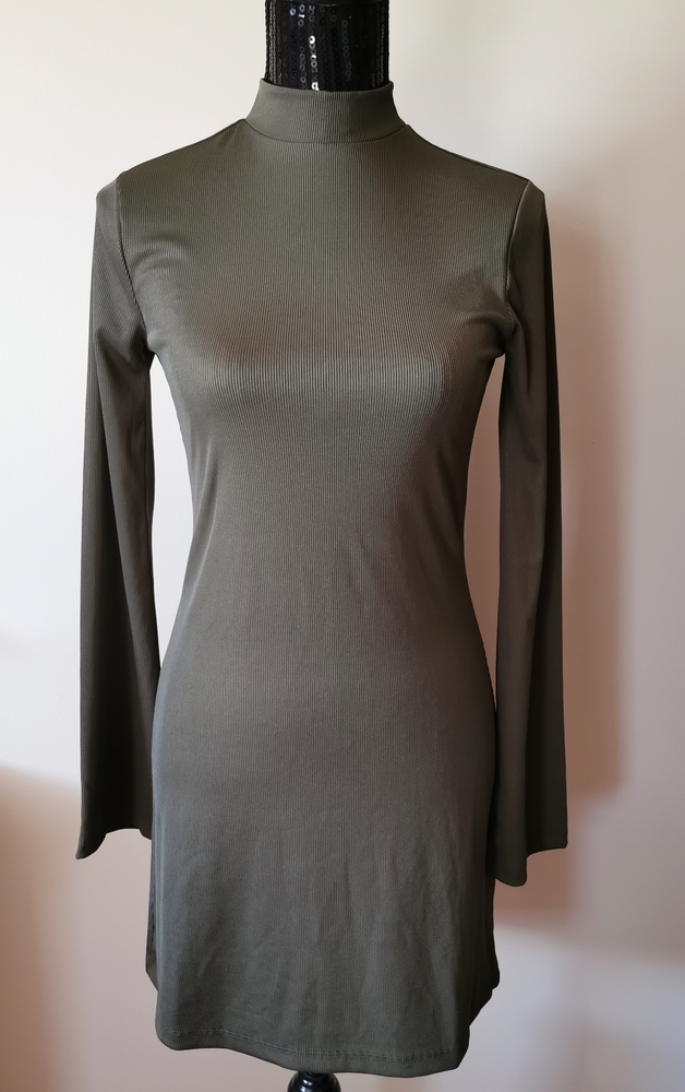 Leith Olive Green Mock Neck Ribbed Dress Size XS